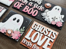 Load image into Gallery viewer, Ghost Flower Interchangeable Leaning Sign File SVG, Glowforge Tiered Tray, Halloween, Boo, Pumpkin, Sunflower, Daisy, LuckyHeartDesignsCo