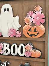 Load image into Gallery viewer, Ghost Flower Wall Collage Shelf Holder Interchangeable Sign File Glowforge, Halloween, Pumpkin Floral Sunflower Standing LuckyHeartDesignsCo