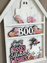 Load image into Gallery viewer, Ghost Flower Wall Collage Shelf Holder Interchangeable Sign File Glowforge, Halloween, Pumpkin Floral Sunflower Standing LuckyHeartDesignsCo