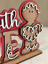 Load image into Gallery viewer, Baked With Love Gingerbread Shelf Sitter Christmas Sign File SVG, Santa, Man, Mantle decor Centerpiece glowforge LuckyHeartDesignsCo