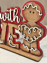 Load image into Gallery viewer, Baked With Love Gingerbread Shelf Sitter Christmas Sign File SVG, Santa, Man, Mantle decor Centerpiece glowforge LuckyHeartDesignsCo