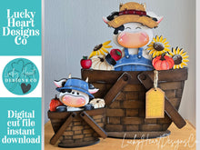 Load image into Gallery viewer, Dairy Cow Fall Sunflower Flower Basket Interchangeable File SVG, TINY Leaves Leaf Pumpkin Farm, Tiered Tray, Glowforge, LuckyHeartDesignsCo
