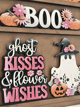 Load image into Gallery viewer, Ghost Flower Wall Collage Shelf Holder Interchangeable Sign File Glowforge, Halloween, Pumpkin Floral Sunflower Standing LuckyHeartDesignsCo