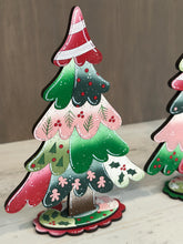Load image into Gallery viewer, Patchwork Christmas Standing Tree File SVG, Bow, Fabric, Holly, mantle decor, Centerpiece, glowforge, LuckyHeartDesignsCo
