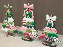 Load image into Gallery viewer, Patchwork Christmas Standing Tree File SVG, Bow, Fabric, Holly, mantle decor, Centerpiece, glowforge, LuckyHeartDesignsCo