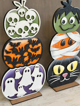 Load image into Gallery viewer, Stacking Pumpkins Halloween Faces Reversible File SVG, Cat, Mummy, Frankenstein, Fall, Glowforge, LuckyHeartDesignsCO