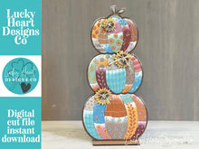 Load image into Gallery viewer, Patchwork Stacking Pumpkin File SVG, Reversible, Fall Glowforge, Farmhouse, Scarecrow, LuckyHeartDesignsCo