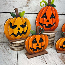 Load image into Gallery viewer, Standing Halloween Jack-o-lantern Pumpkin Standing File SVG, Scary, Cute, Funny, Face, Ghost, Tiered Tray Glowforge, LuckyHeartDesignsCo
