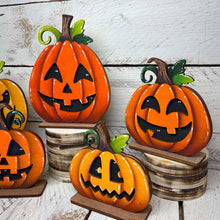 Load image into Gallery viewer, Standing Halloween Jack-o-lantern Pumpkin Standing File SVG, Scary, Cute, Funny, Face, Ghost, Tiered Tray Glowforge, LuckyHeartDesignsCo