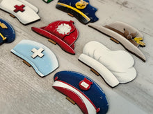 Load image into Gallery viewer, Animal Hats Professions Interchangeable File SVG, add on Fireman, Construction, Nurse, Coach, Police, Pilot, Glowforge, LuckyHeartDesignsCo