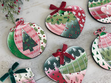 Load image into Gallery viewer, Patchwork Christmas Ornament File SVG, Craft, Kids, Gingerbread, Stocking, Heart, Candy Cane, Plaid, Holly, Glowforge, LuckyHeartDesignsCo