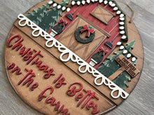 Load image into Gallery viewer, Farm Christmas Holiday Door Sign Interchangeable File, SVG, Barn, Tree, Wreath, Windmill, Lights, Seasonal Home Welcome, glowforge