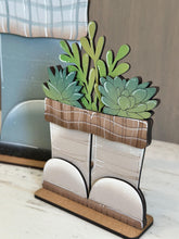 Load image into Gallery viewer, Boots Plaid Flower Basket Interchangeable File SVG, TINY, Fall, Home Decor, Christmas, Seasonal, Holiday, Glowforge, LuckyHeartDesignsCo