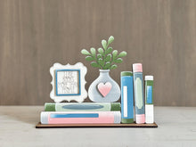 Load image into Gallery viewer, Books Shelf Sitter Standing Sign File SVG, Book, Reading, Plant, Succulent Library Mantle decor, Centerpiece, glowforge, LuckyHeartDesignsCo