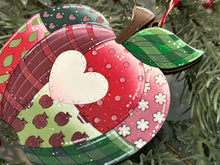 Load image into Gallery viewer, Patchwork Apple Ornament File SVG, Christmas, Craft, Kids, Teacher, School, Gift, Heart, Plaid, Love, Glowforge, LuckyHeartDesignsCo