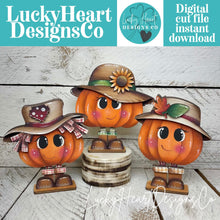 Load image into Gallery viewer, Fall Pumpkin People Standing File SVG, Glowforge, Farm, Girl, Boy, Autumn, Gourd, Cute Person, Decor, Tiered Tray, LuckyHeartDesignsCo