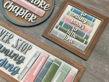 Load image into Gallery viewer, Book Reading Sign Trio File SVG, Read, School, Story, Librarian, Library, Glowforge, LuckyHeartDesignsCo