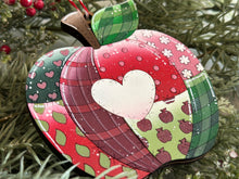 Load image into Gallery viewer, Patchwork Apple Ornament File SVG, Christmas, Craft, Kids, Teacher, School, Gift, Heart, Plaid, Love, Glowforge, LuckyHeartDesignsCo