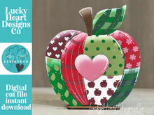 Load image into Gallery viewer, Patchwork Apple Standing House File SVG, Teacher, Classroom, Gift, Tiered Tray Glowforge, LuckyHeartDesignsCo