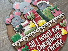 Load image into Gallery viewer, Mouse Christmas Holiday Door Sign Interchangeable File, SVG, Mice, Presents, Cheese, Santa, Lights Seasonal Home Welcome, glowforge