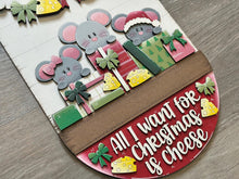Load image into Gallery viewer, Mouse Christmas Holiday Door Sign Interchangeable File, SVG, Mice, Presents, Cheese, Santa, Lights Seasonal Home Welcome, glowforge