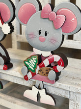 Load image into Gallery viewer, Mouse Christmas Shelf Hanging File SVG, Ledge, Chair, Couch, Mice, Christmas, Santa, Hanger, Tiered Tray Glowforge LuckyHeartDesignsCo