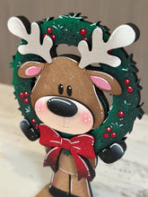 Load image into Gallery viewer, Reindeer Wreath Christmas Standing Sign File SVG, Santa, Tree, Candy Cane, Present Rudolph, Centerpiece glowforge LuckyHeartDesignsCo