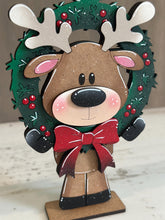 Load image into Gallery viewer, Reindeer Wreath Christmas Standing Sign File SVG, Santa, Tree, Candy Cane, Present Rudolph, Centerpiece glowforge LuckyHeartDesignsCo
