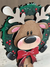 Load image into Gallery viewer, Reindeer Wreath Christmas Standing Sign File SVG, Santa, Tree, Candy Cane, Present Rudolph, Centerpiece glowforge LuckyHeartDesignsCo
