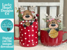 Load image into Gallery viewer, Reindeer Merry Christmas Mug Hugger File SVG, Glowforge Tiered Tray, Tray Decor, Holiday, Topper, LuckyHeartDesignsCo