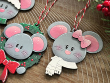 Load image into Gallery viewer, Mouse Merry Christmas Ornament File SVG, File SVG, Cheese, Bow, Wreath, Santa, Tree, Glowforge, Grandparents, LuckyHeartDesignsCo