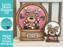 Load image into Gallery viewer, Reindeer Merry Christmas Snow Globe Interchangeable File SVG, TINY, Rudolph, Candy Cane, Glowforge, Santa, Tiered Tray LuckyHeartDesignsCo