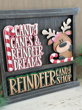 Load image into Gallery viewer, Reindeer Candy Cane Wall Collage Shelf Holder Interchangeable Sign File Glowforge, Santa, Rudolph Christmas Standing, LuckyHeartDesignsCo