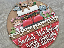 Load image into Gallery viewer, Santa Boots Toys Holiday Door Sign Interchangeable File, SVG, Christmas, Robot, Presents Bear Football Doll Seasonal Home Welcome, glowforge