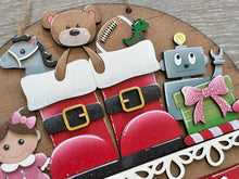 Load image into Gallery viewer, Santa Boots Toys Holiday Door Sign Interchangeable File, SVG, Christmas, Robot, Presents Bear Football Doll Seasonal Home Welcome, glowforge