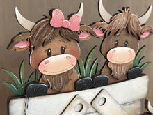 Load image into Gallery viewer, Happy Highland Cow For The Flower Basket Interchangeable File SVG, Farm, Tiny, Tiered Tray, Glowforge, LuckyHeartDesignsCo