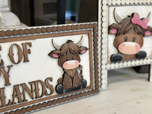 Load image into Gallery viewer, Happy Highland Interchangeable Leaning Sign File SVG, Fall Farm, Cow, Farm, Flower, Flower, Tiered Tray Glowforge, LuckyHeartDesignsCo