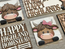 Load image into Gallery viewer, Happy Highland Interchangeable Leaning Sign File SVG, Fall Farm, Cow, Farm, Flower, Flower, Tiered Tray Glowforge, LuckyHeartDesignsCo