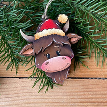 Load image into Gallery viewer, Happy Highland Christmas Ornament File SVG, Glowforge, Cow, Cowbell, Farm, LuckyHeartDesignsCo