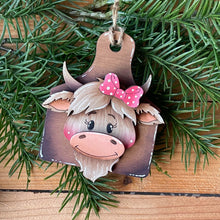Load image into Gallery viewer, Happy Highland Christmas Ornament File SVG, Glowforge, Cow, Cowbell, Farm, LuckyHeartDesignsCo