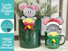Load image into Gallery viewer, Mouse Christmas Mug Hugger File SVG, Glowforge Tiered Tray, Mice, Santa, Reindeer, Rudolph Tray Decor, Holiday, Topper, LuckyHeartDesignsCo