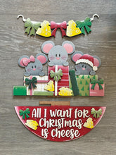 Load image into Gallery viewer, Mouse Christmas Holiday Door Sign Interchangeable File, SVG, Mice, Presents, Cheese, Santa, Lights Seasonal Home Welcome, glowforge