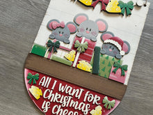 Load image into Gallery viewer, Mouse Christmas Holiday Door Sign Interchangeable File, SVG, Mice, Presents, Cheese, Santa, Lights Seasonal Home Welcome, glowforge