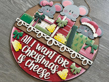 Load image into Gallery viewer, Mouse Christmas Holiday Door Sign Interchangeable File, SVG, Mice, Presents, Cheese, Santa, Lights Seasonal Home Welcome, glowforge