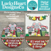 Load image into Gallery viewer, Mouse Christmas Holiday Door Sign Interchangeable File, SVG, Mice, Presents, Cheese, Santa, Lights Seasonal Home Welcome, glowforge
