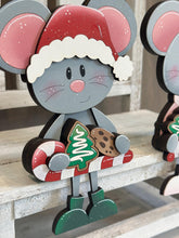 Load image into Gallery viewer, Mouse Christmas Shelf Hanging File SVG, Ledge, Chair, Couch, Mice, Christmas, Santa, Hanger, Tiered Tray Glowforge LuckyHeartDesignsCo