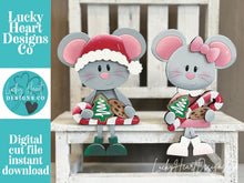 Load image into Gallery viewer, Mouse Christmas Shelf Hanging File SVG, Ledge, Chair, Couch, Mice, Christmas, Santa, Hanger, Tiered Tray Glowforge LuckyHeartDesignsCo