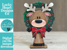 Load image into Gallery viewer, Reindeer Wreath Christmas Standing Sign File SVG, Santa, Tree, Candy Cane, Present Rudolph, Centerpiece glowforge LuckyHeartDesignsCo