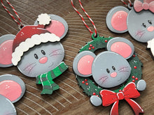 Load image into Gallery viewer, Mouse Merry Christmas Ornament File SVG, File SVG, Cheese, Bow, Wreath, Santa, Tree, Glowforge, Grandparents, LuckyHeartDesignsCo