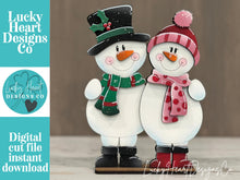 Load image into Gallery viewer, Happy Snowman Hug Standing File SVG, Santa, Winter, Couple, Christmas, Snowmen, Wreath, Centerpiece glowforge LuckyHeartDesignsCo